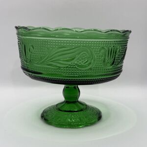 Vintage 1950's E.O. Brody Co. M6000 Green Glass Compote Candy Dish *SHIPS FREE*